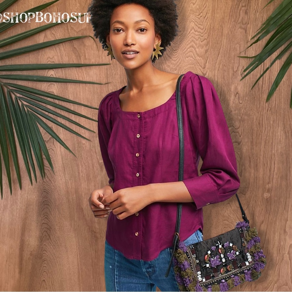 ANTHROPOLOGIE Maeve Solange Button Front Berry Colored Blouse NWT